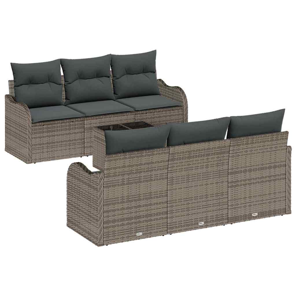 Gartensofa-set 7 pcs Grau Poly Rattan, Steel, and Glass