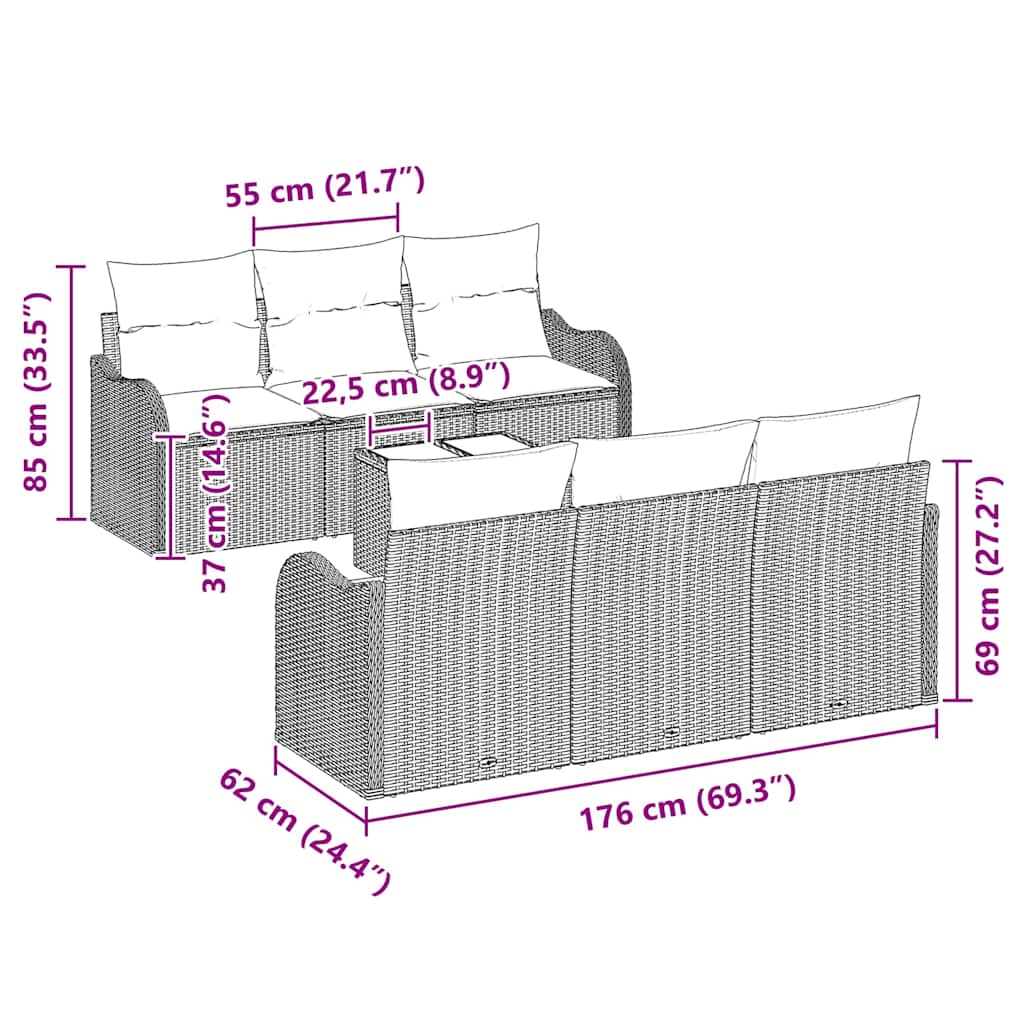 Gartensofa-set 7 stk. 6-Sitzanzahl Beige und Creme