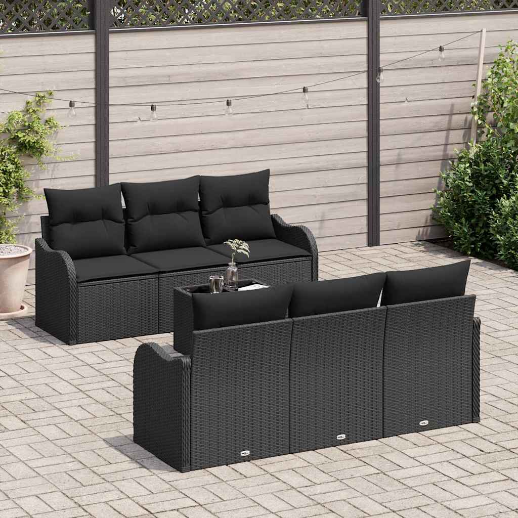Gartensofa-set 7 pcs Schwarz Poly Rattan, Steel, and Glass