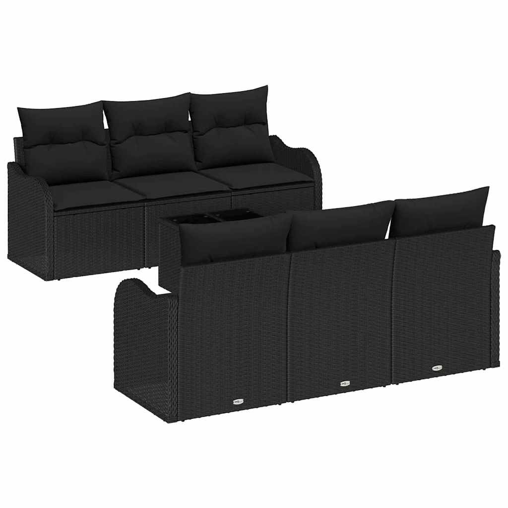 Gartensofa-set 7 pcs Schwarz Poly Rattan, Steel, and Glass