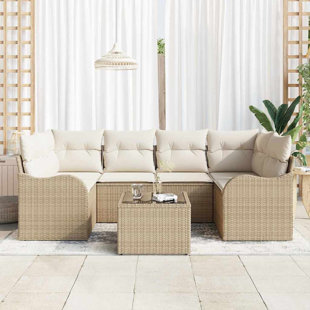 Garten-Sofa-Set 7 stk. 6-Sitzanzahl Beige und Creme