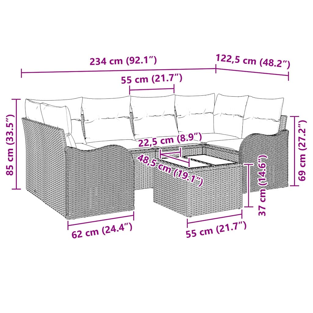 Garten-Sofa-Set 7 stk. 6-Sitzanzahl Beige und Creme