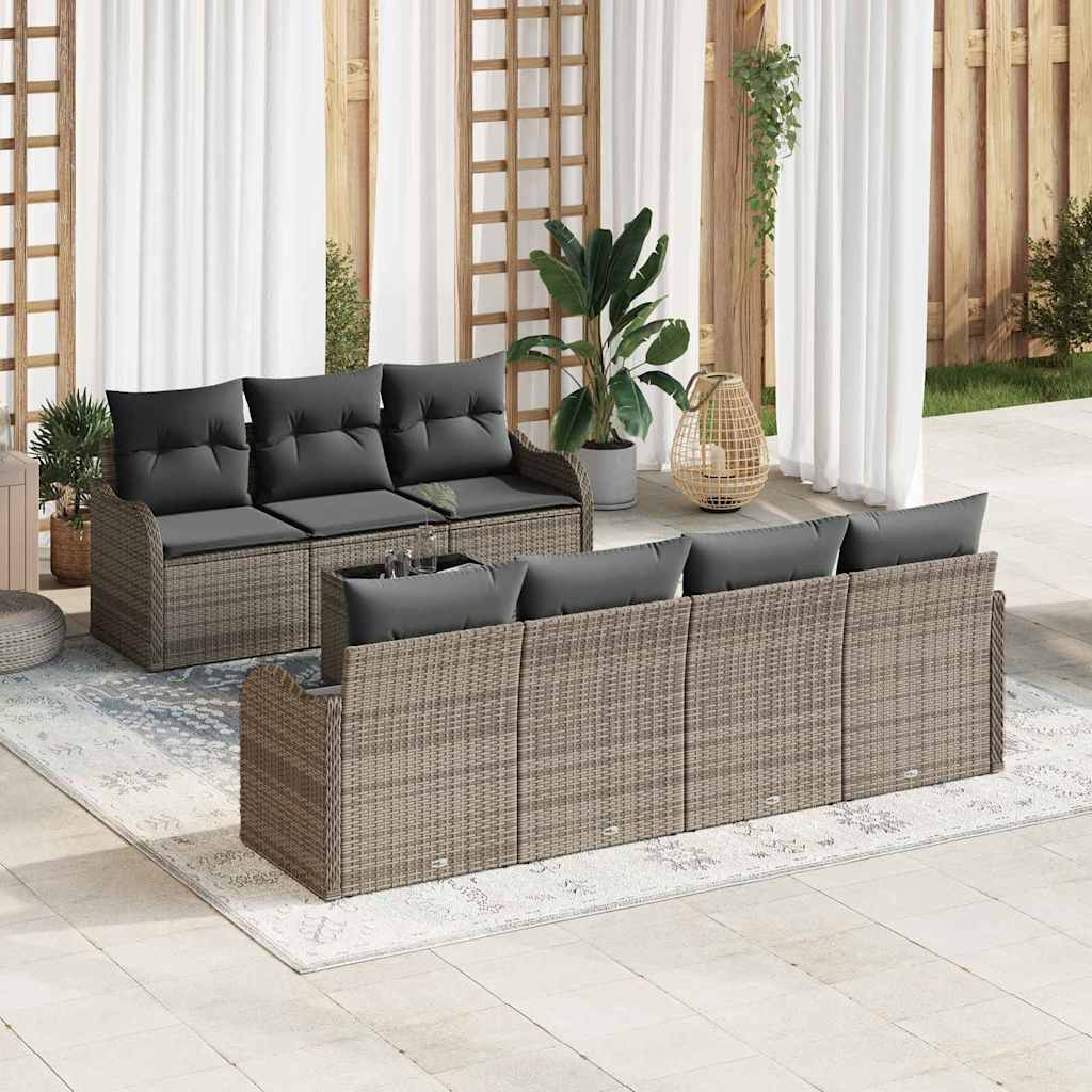 Gartensofa-set 8 pcs Grau Poly Rattan, Steel, and Glass