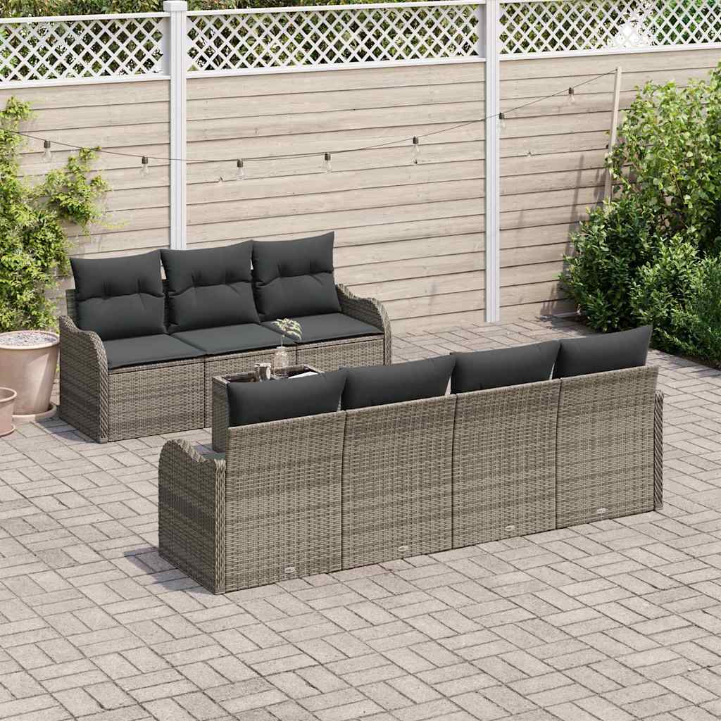 Gartensofa-set 8 pcs Grau Poly Rattan, Steel, and Glass