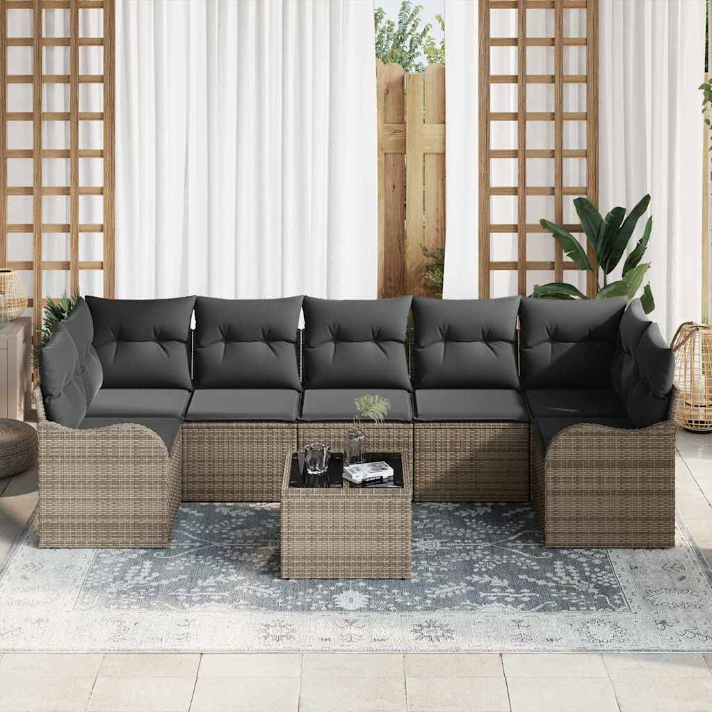 Gartensofa-set 8 pcs Grau Poly Rattan, Steel, and Glass