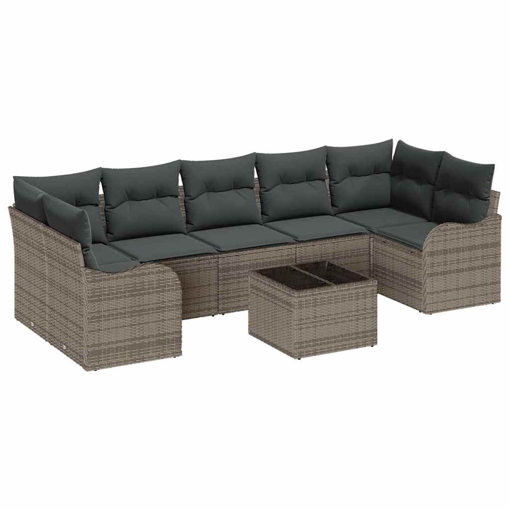 Gartensofa-set 8 pcs Grau Poly Rattan, Steel, and Glass