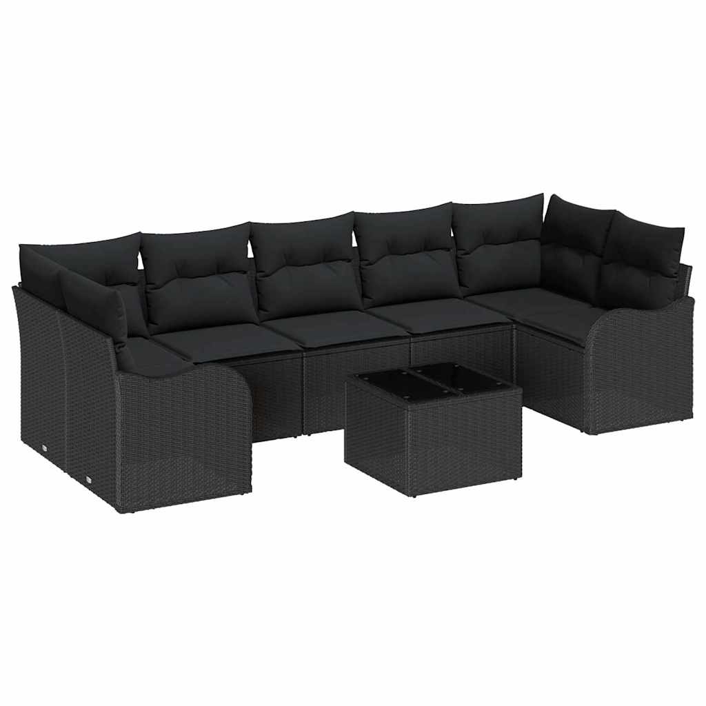 Gartensofa-set 8 pcs Schwarz Poly Rattan, Steel, and Glass