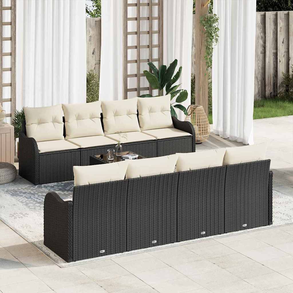 Gartensofa-set mit Kissen mit Speicher 9 pcs Schwarz und Creme