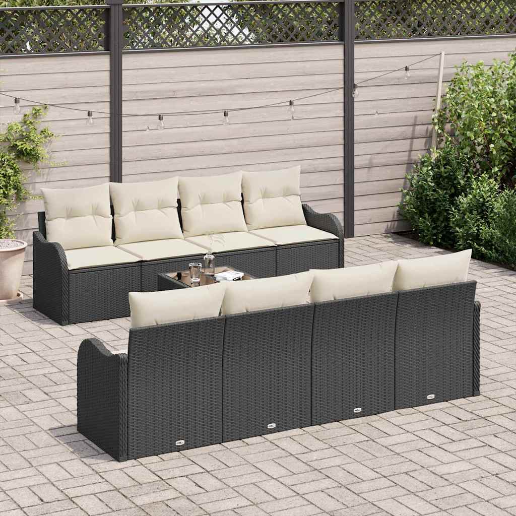 Gartensofa-set mit Kissen mit Speicher 9 pcs Schwarz und Creme
