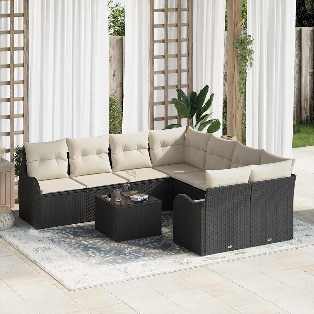 Gartensofa-set 9 stk. 8-Sitzanzahl Schwarz und Creme