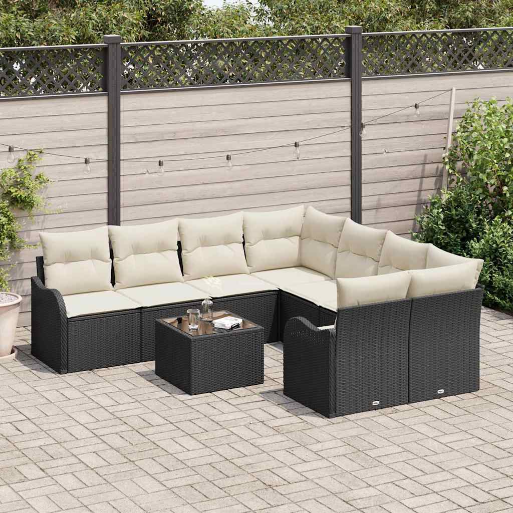 Gartensofa-set 9 stk. 8-Sitzanzahl Schwarz und Creme