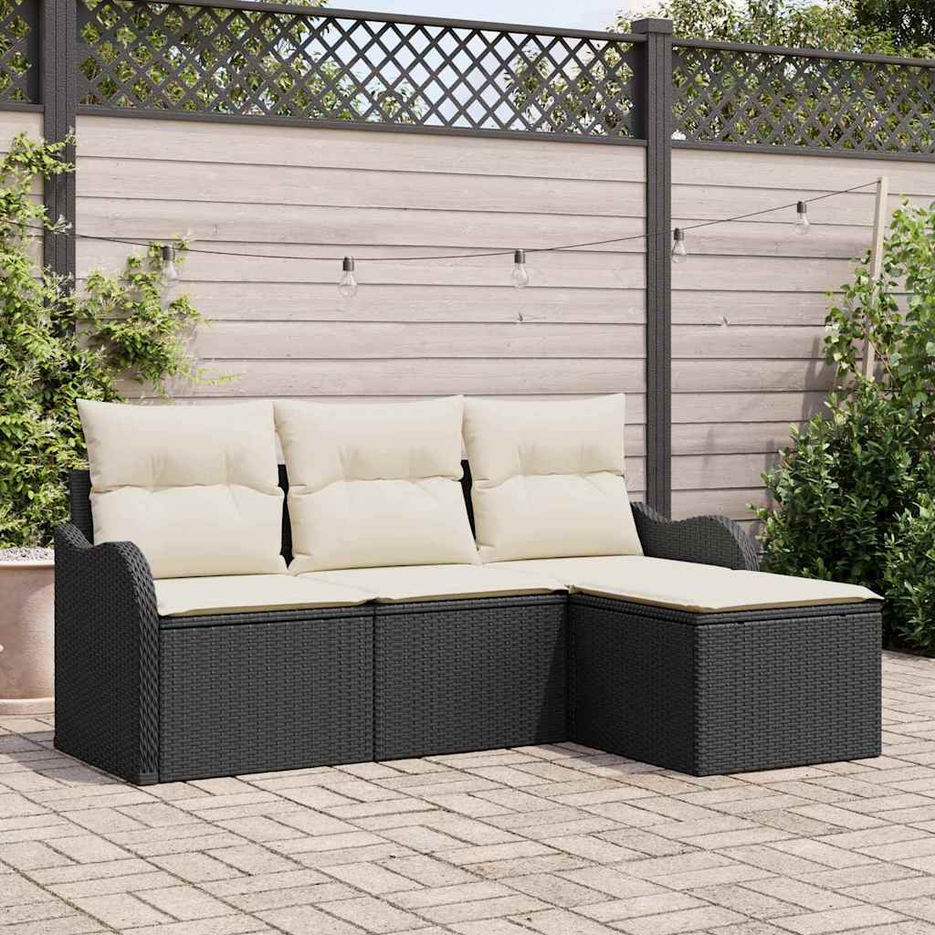 Gartensofa-set 4 stk. Schwarz Poly-Rattan
