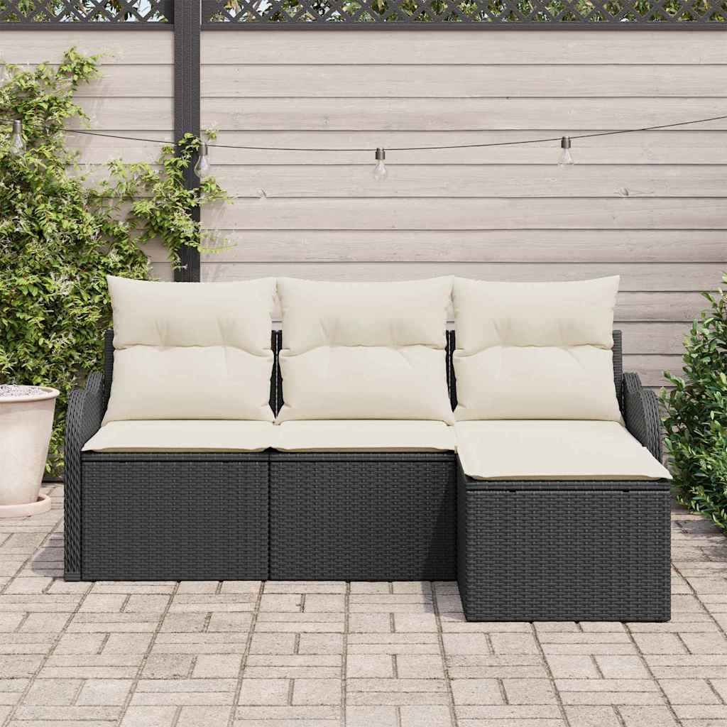 Gartensofa-set 4 stk. Schwarz Poly-Rattan