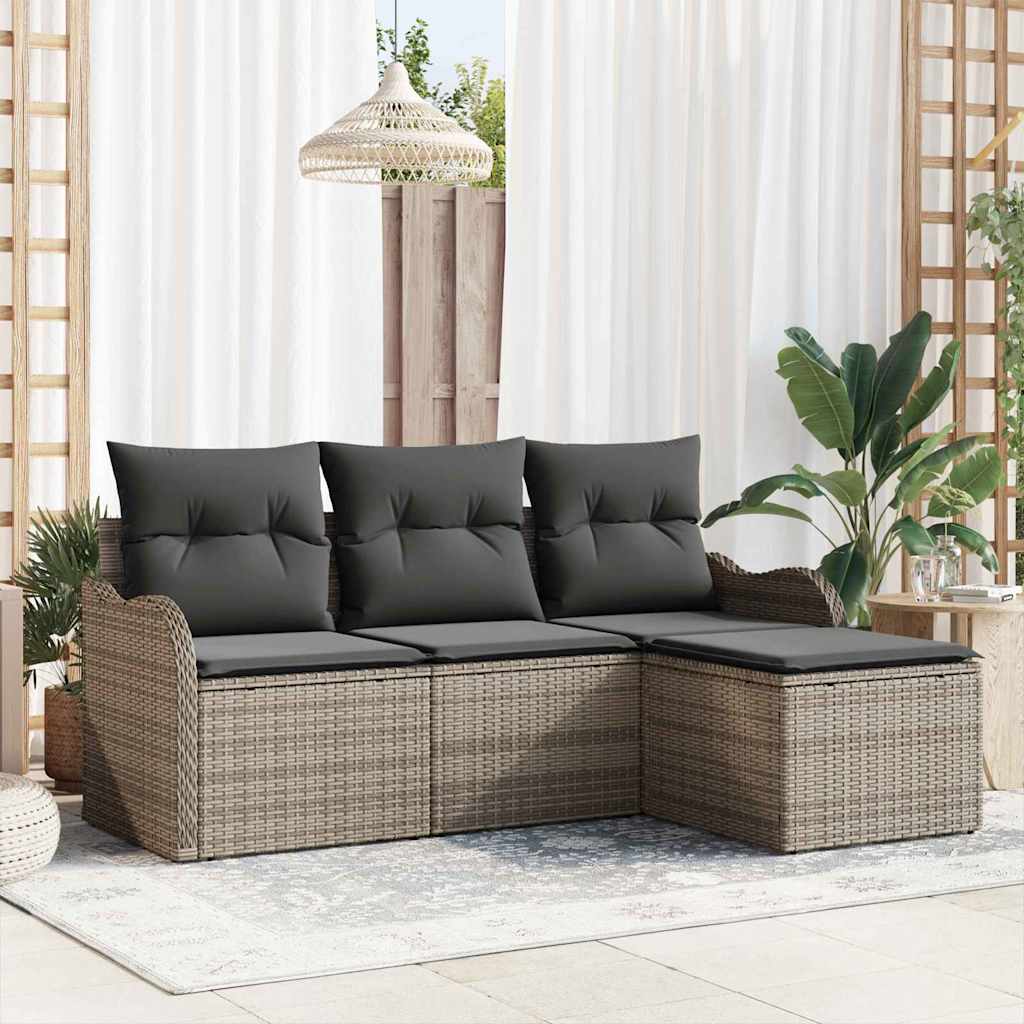 Gartensofa-set 4 stk. Grau Poly-Rattan