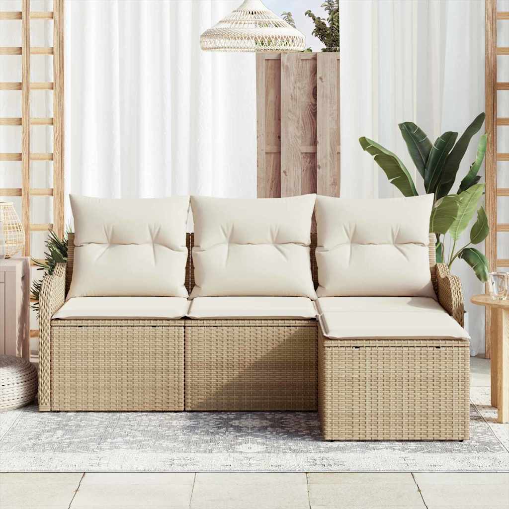Gartensofa-set 4 stk. Beige Poly-Rattan