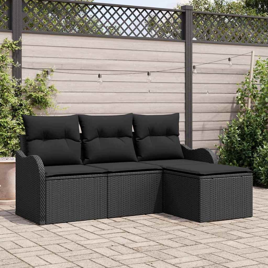 Gartensofa-set 4 stk. Schwarz Poly-Rattan