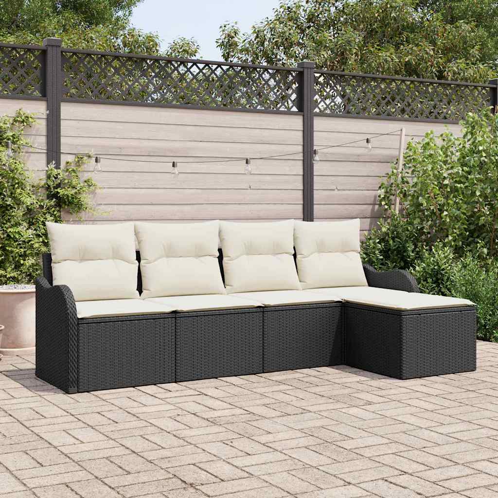 Gartensofa-set 5 stk. Schwarz und Weiß Poly-Rattan