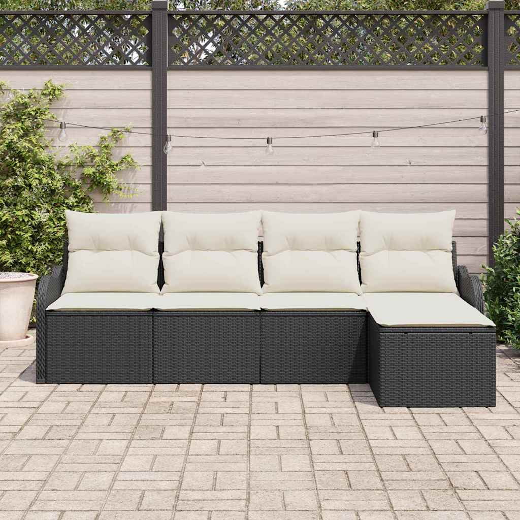 Gartensofa-set 5 stk. Schwarz und Weiß Poly-Rattan