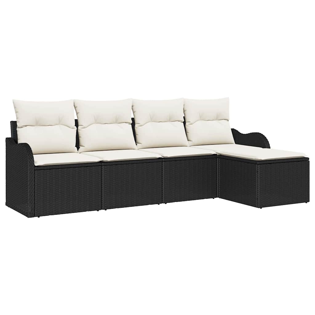 Gartensofa-set 5 stk. Schwarz und Weiß Poly-Rattan