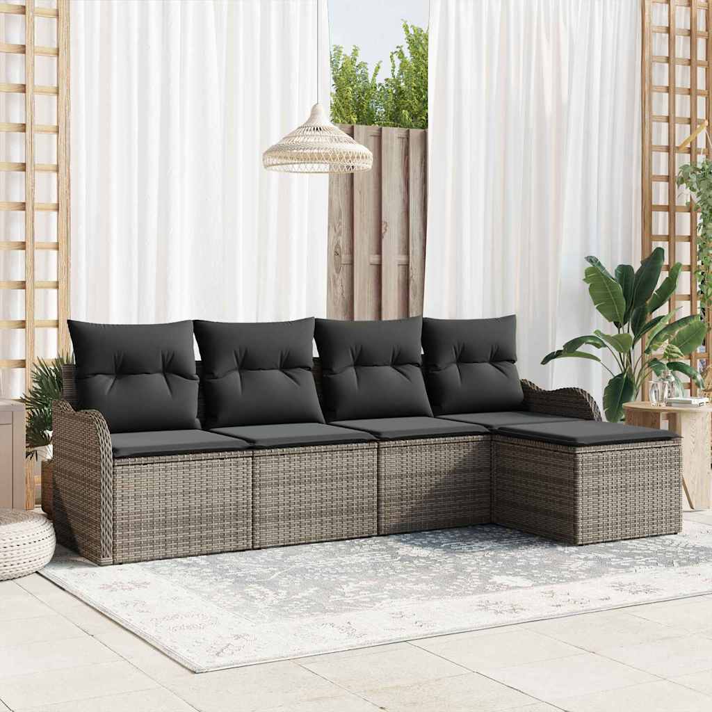 Gartensofa-set 5 stk. Grau Poly-Rattan
