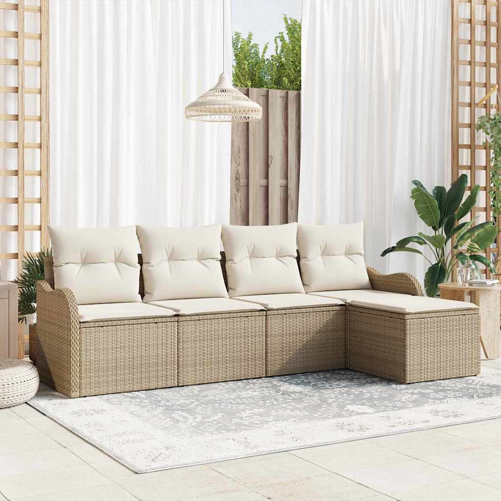 Gartensofa-set 5 stk. Beige und Weiß Poly-Rattan