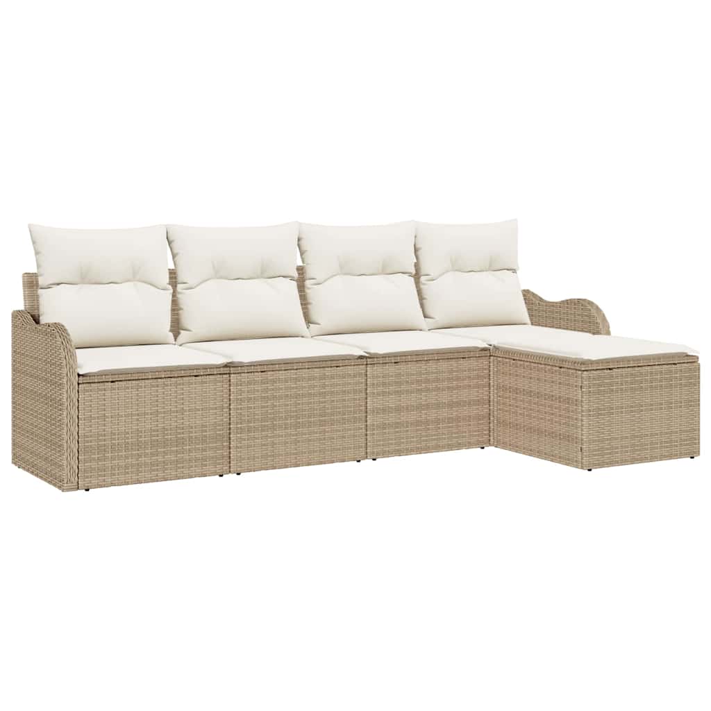 Gartensofa-set 5 stk. Beige und Weiß Poly-Rattan