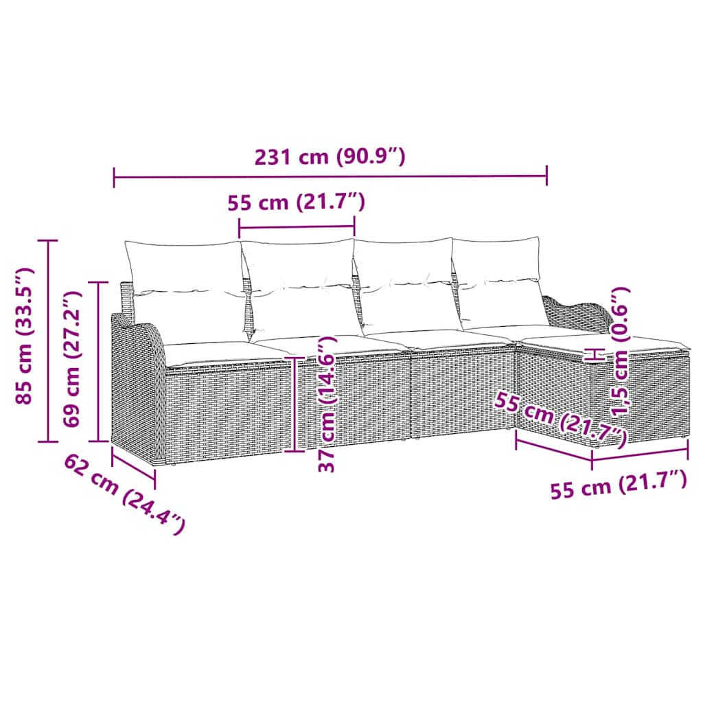 Gartensofa-set 5 stk. Schwarz Poly-Rattan