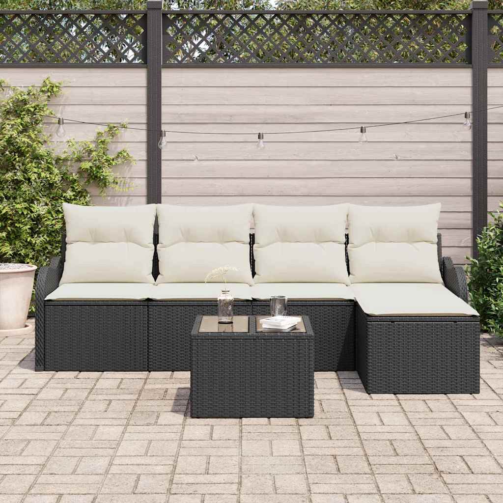 Gartensofa-set 6 stk. Schwarz und Weiß Poly-Rattan