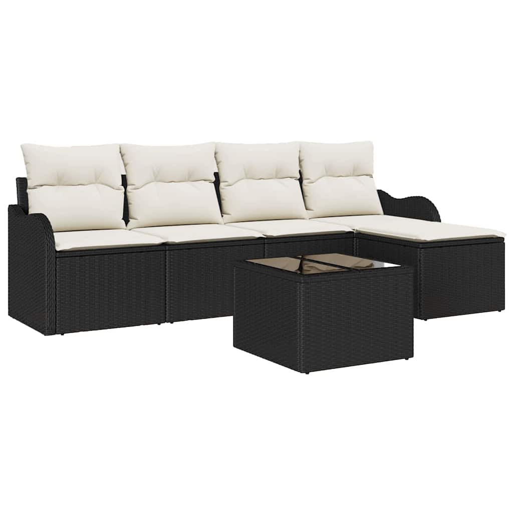 Gartensofa-set 6 stk. Schwarz und Weiß Poly-Rattan