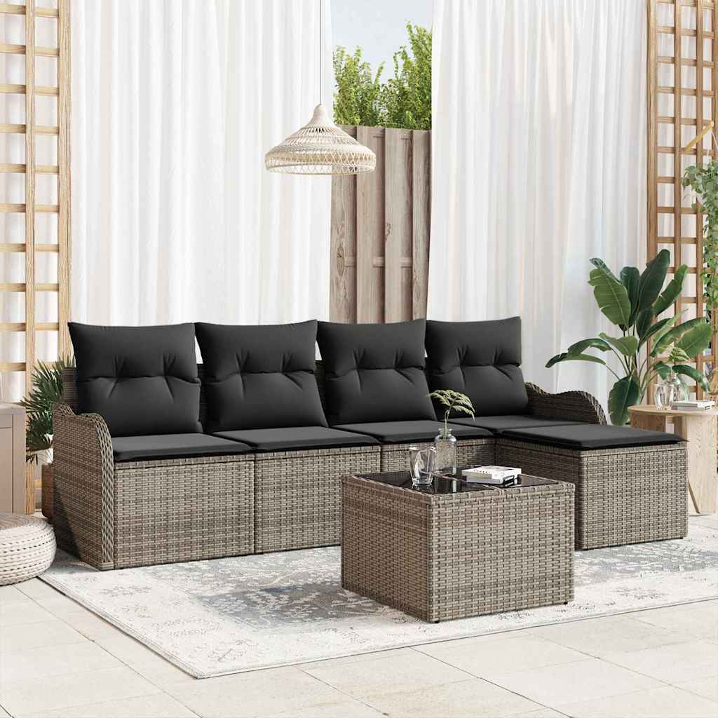Gartensofa-set 6 stk. Grau Poly-Rattan