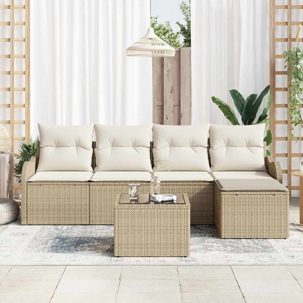 Gartensofa-set 6 stk. Beige und Weiß Poly-Rattan