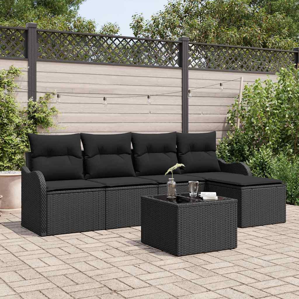 Gartensofa-set 6 stk. Schwarz Poly-Rattan