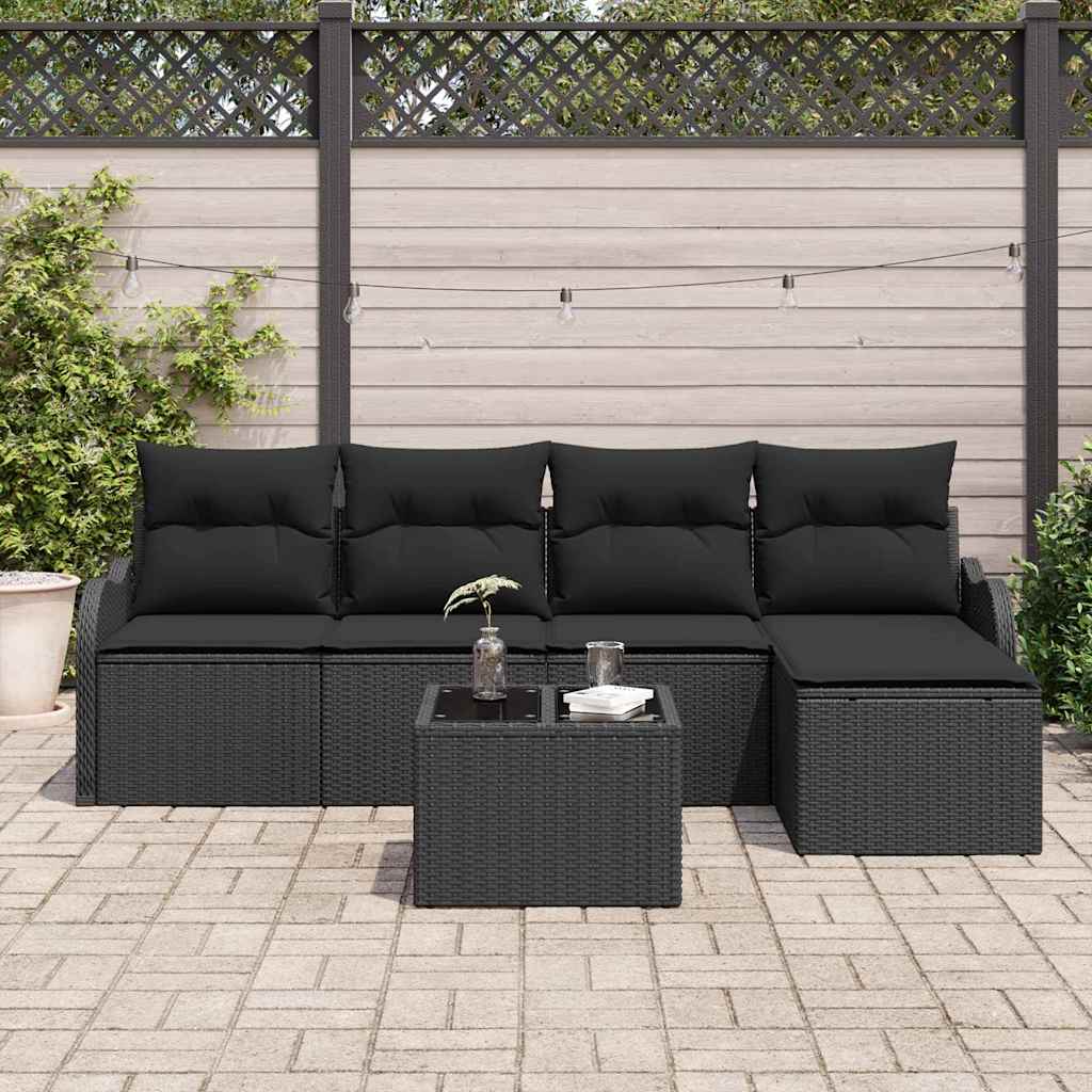 Gartensofa-set 6 stk. Schwarz Poly-Rattan