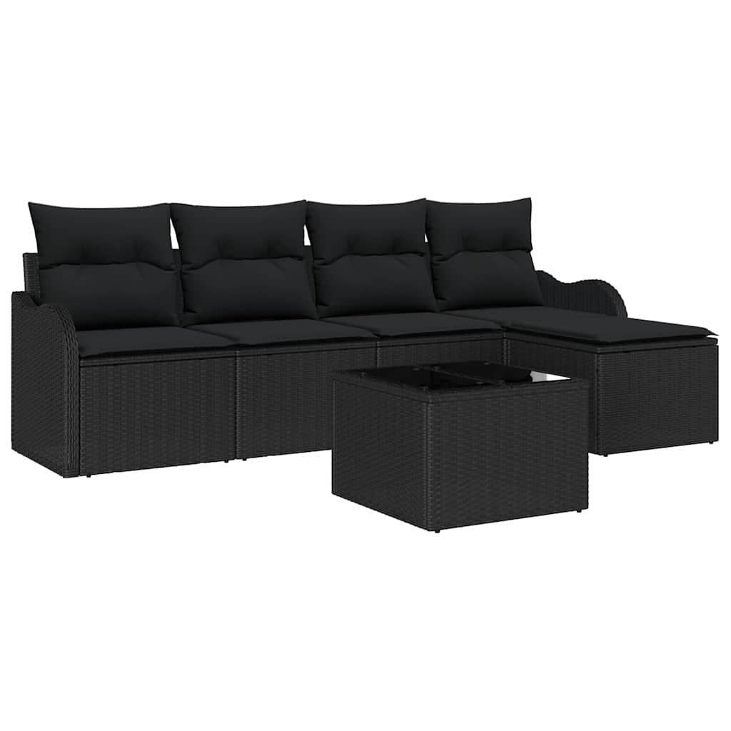 Gartensofa-set 6 stk. Schwarz Poly-Rattan