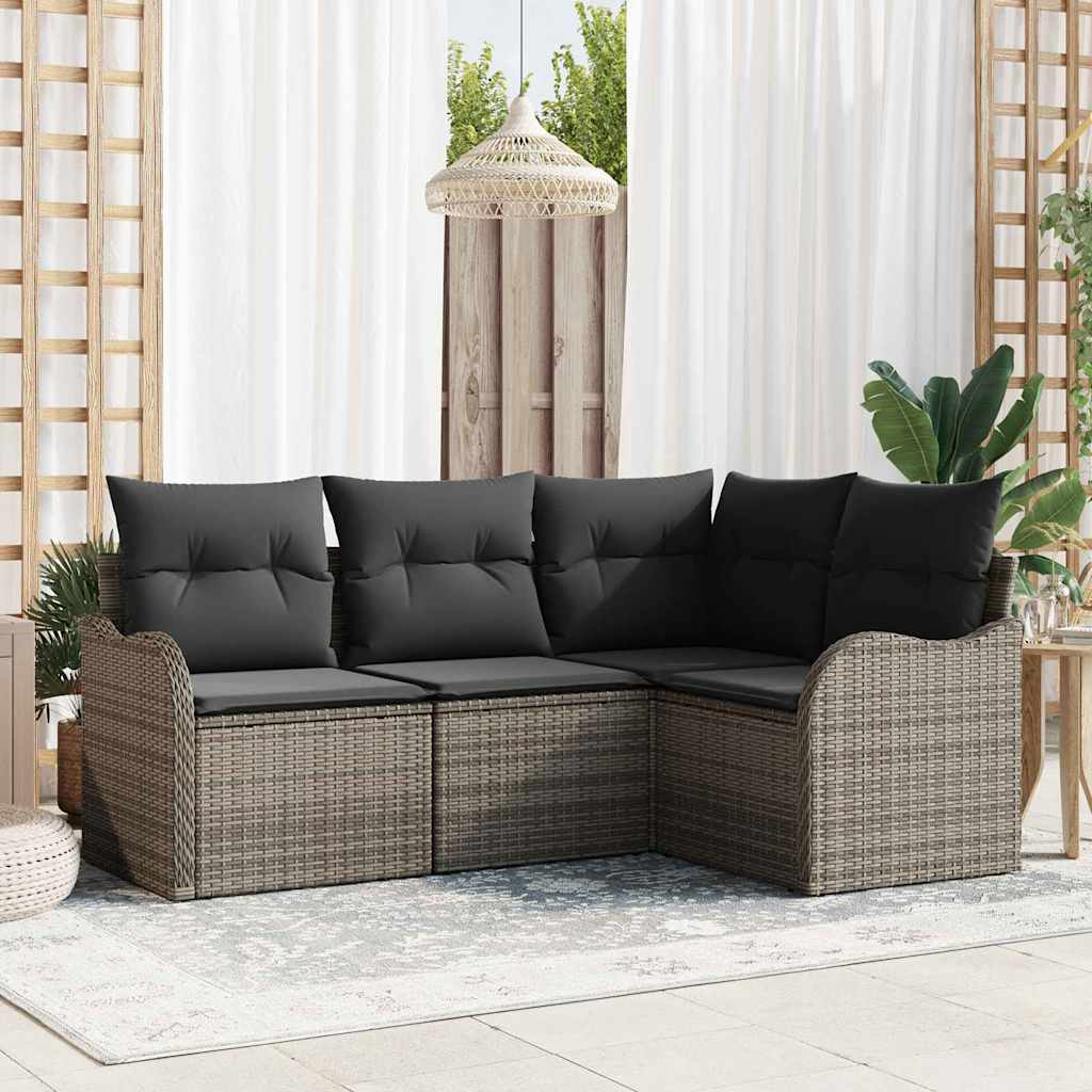 Gartensofa-set 4 stk. Grau Poly-Rattan