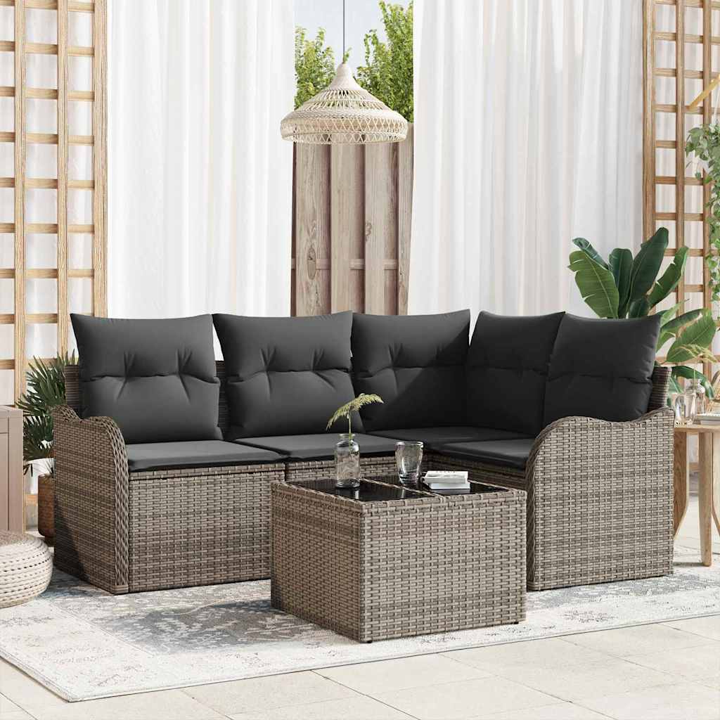 Gartensofa-set 5 stk. Schwarz Poly-Rattan