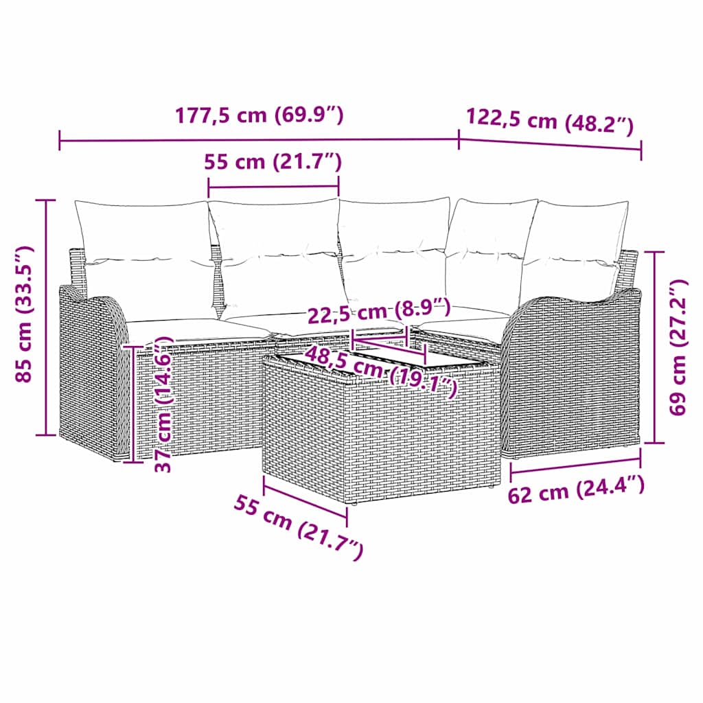 Gartensofa-set 5 stk. Schwarz Poly-Rattan