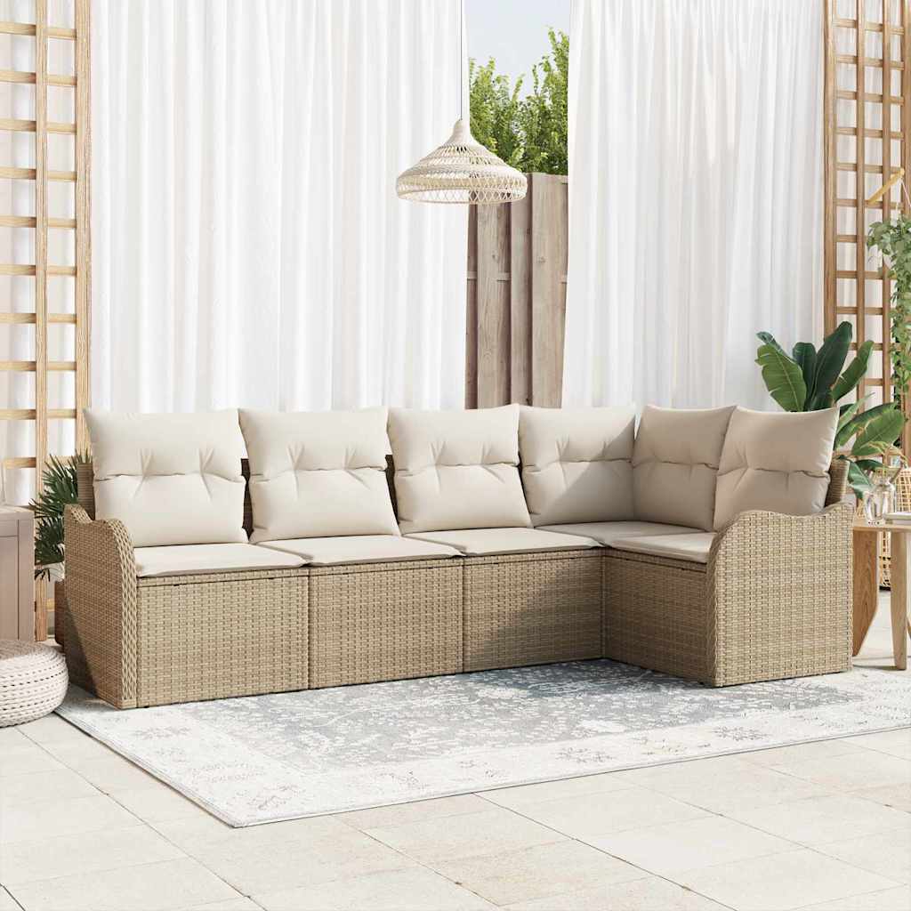 Gartensofa-set 5 stk. Beige Poly-Rattan
