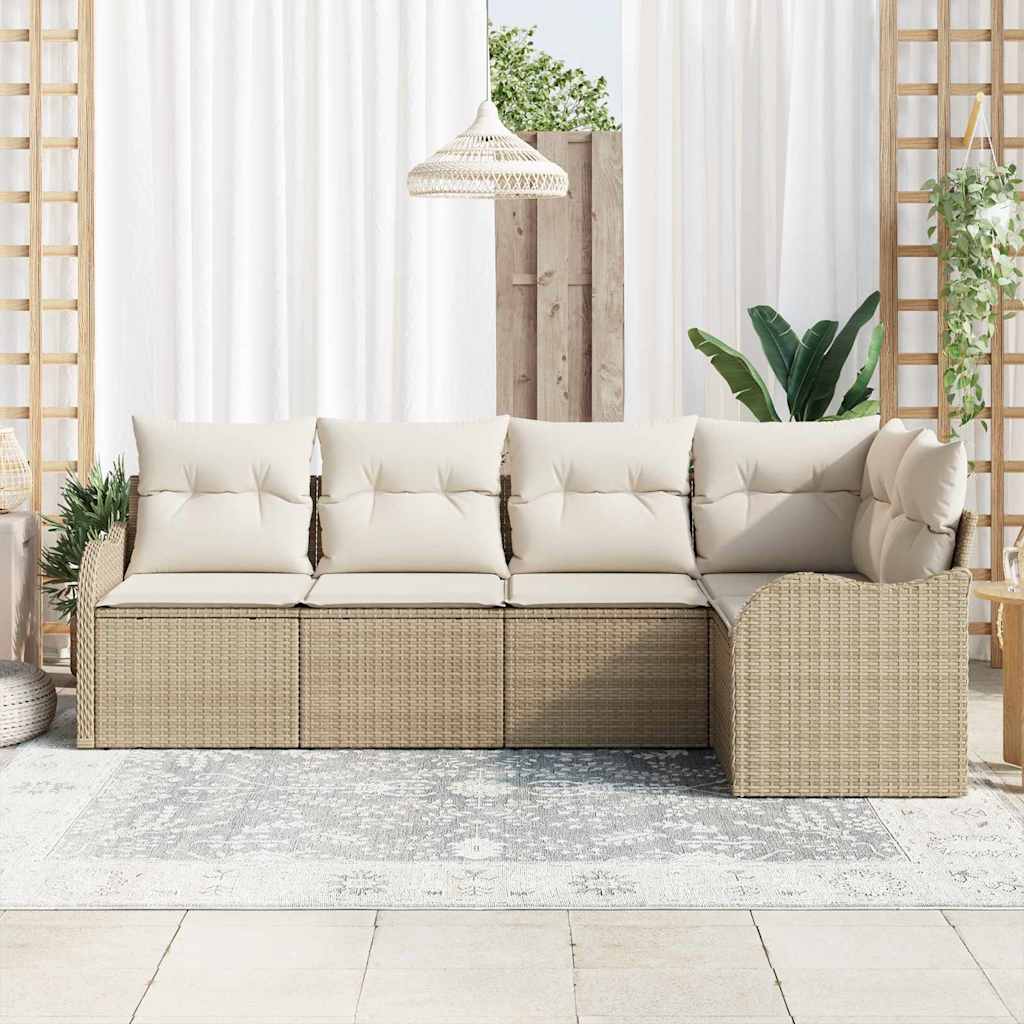 Gartensofa-set 5 stk. Beige Poly-Rattan