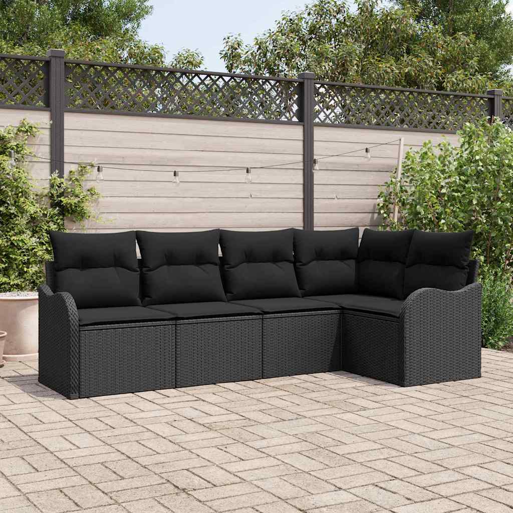 Gartensofa-set 5 stk. Schwarz Poly-Rattan