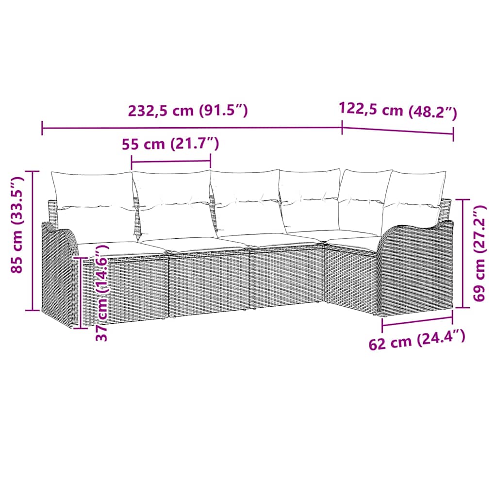 Gartensofa-set 5 stk. Schwarz Poly-Rattan