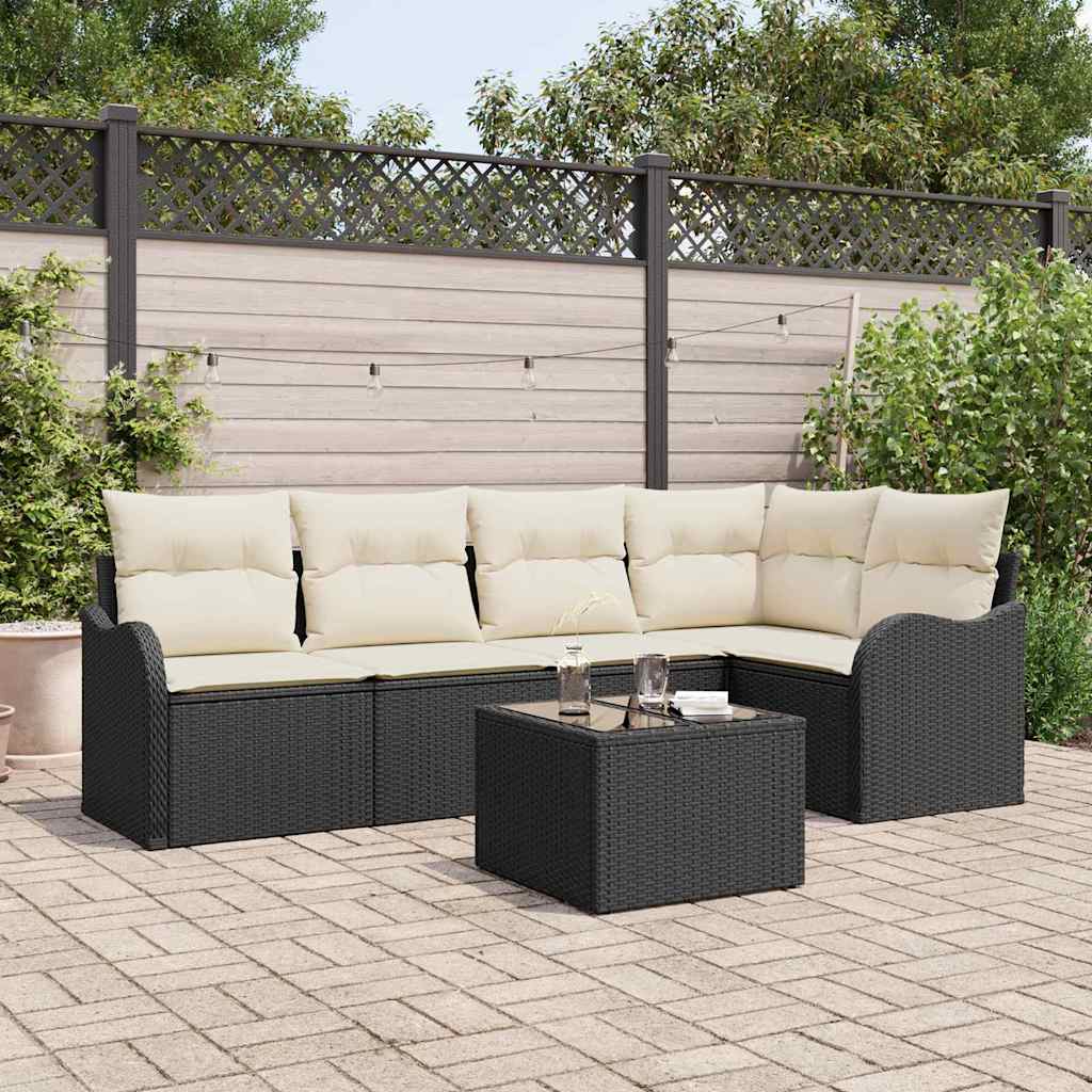 Gartensofa-set 6 stk. Schwarz Poly-Rattan