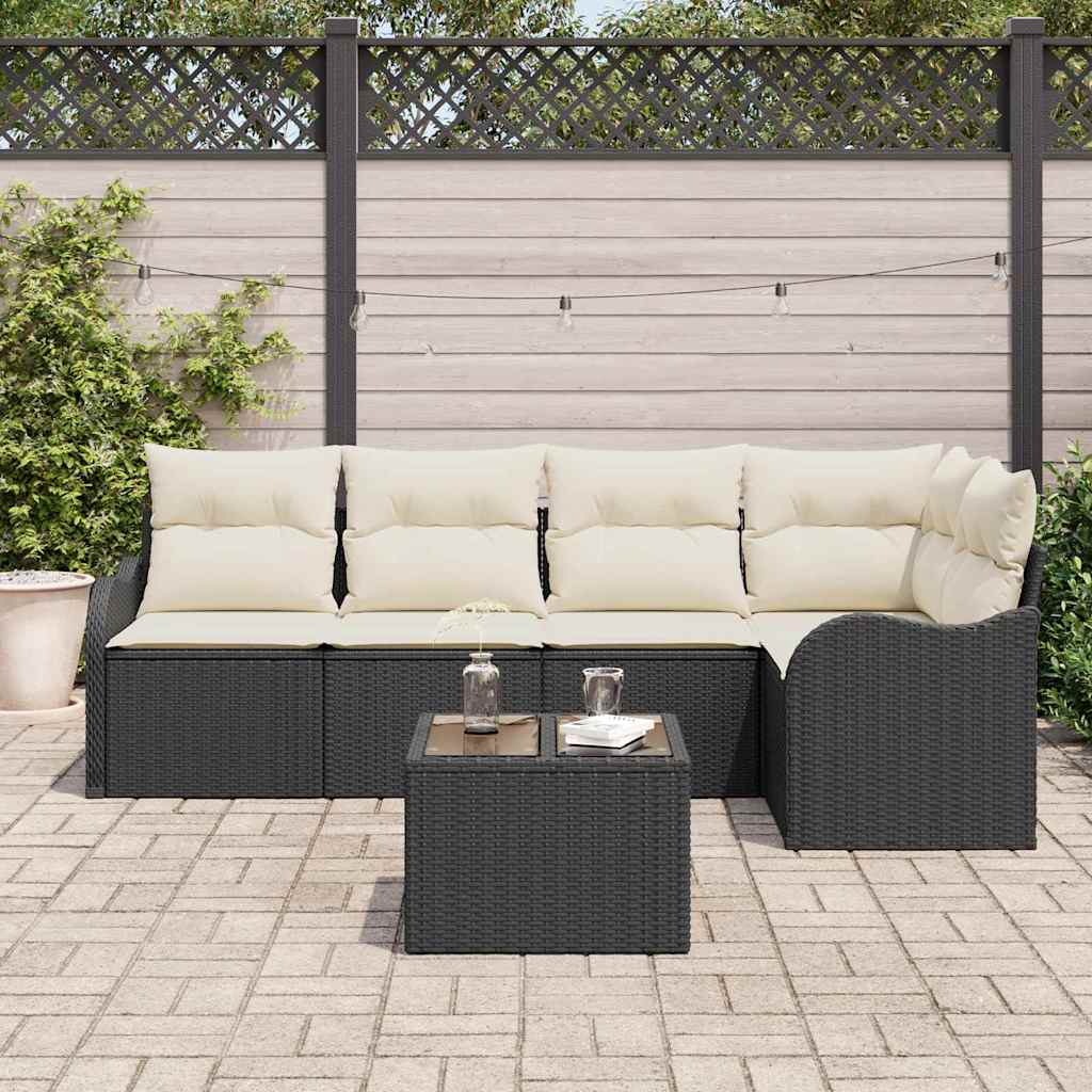 Gartensofa-set 6 stk. Schwarz Poly-Rattan