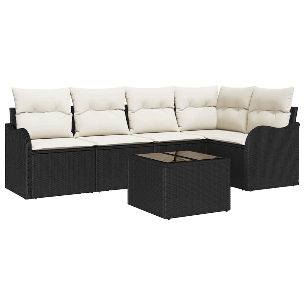 Gartensofa-set 6 stk. Schwarz Poly-Rattan