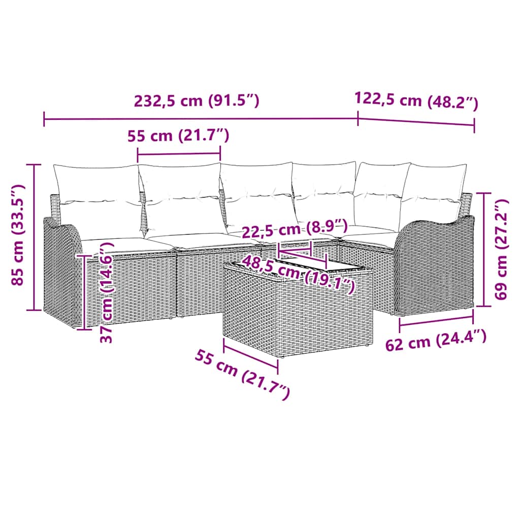 Gartensofa-set 6 stk. Schwarz Poly-Rattan