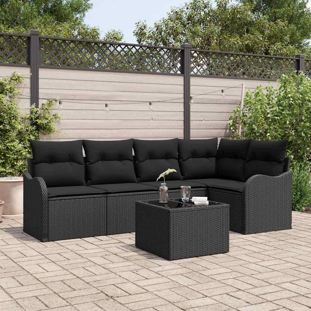 Gartensofa-set 6 stk. Schwarz Poly-Rattan