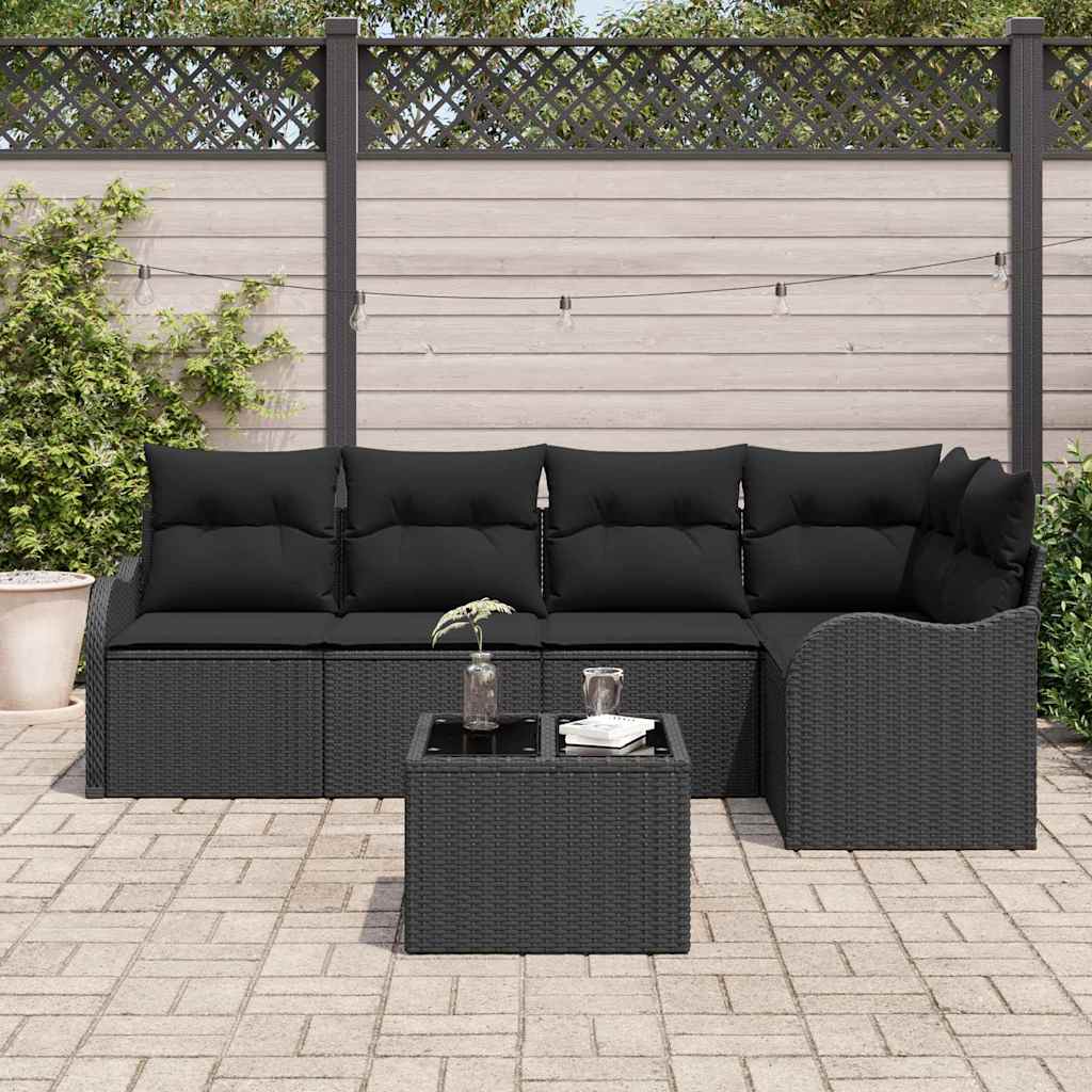 Gartensofa-set 6 stk. Schwarz Poly-Rattan
