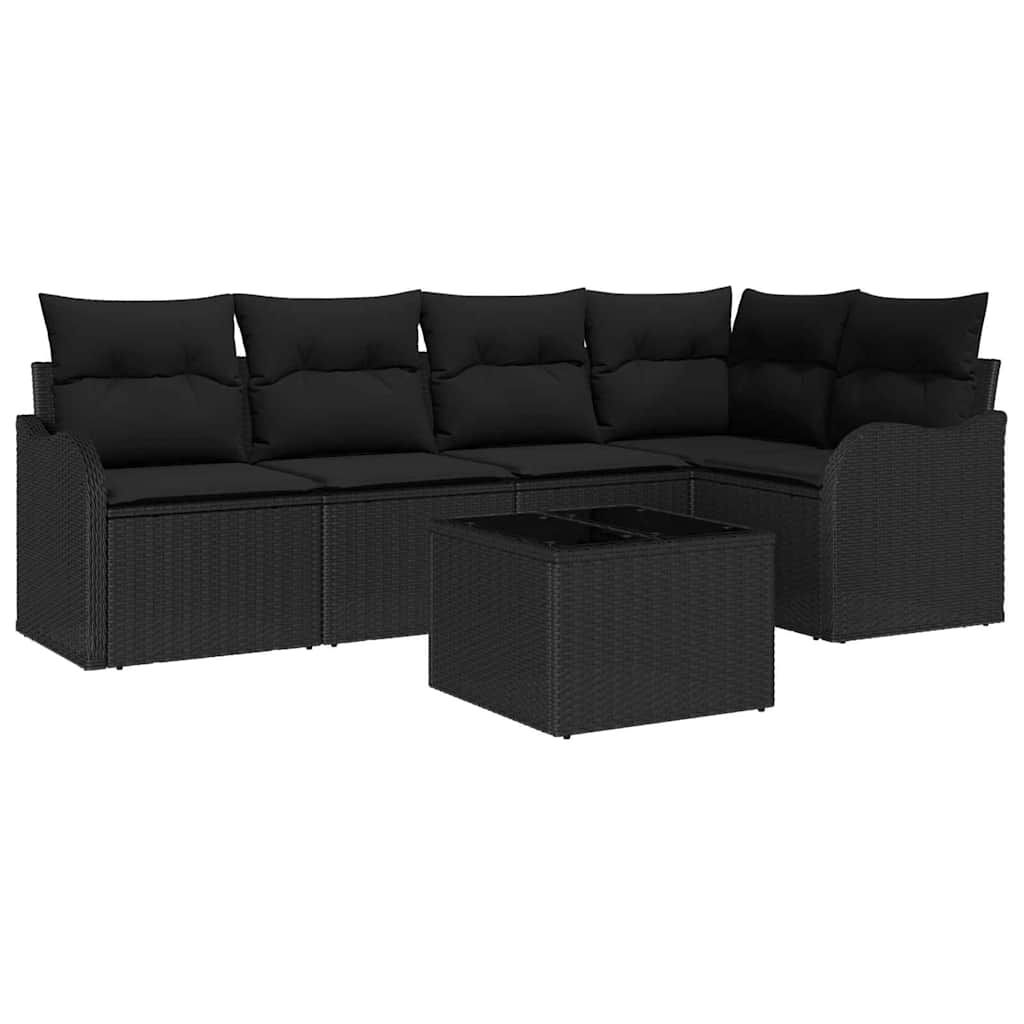 Gartensofa-set 6 stk. Schwarz Poly-Rattan