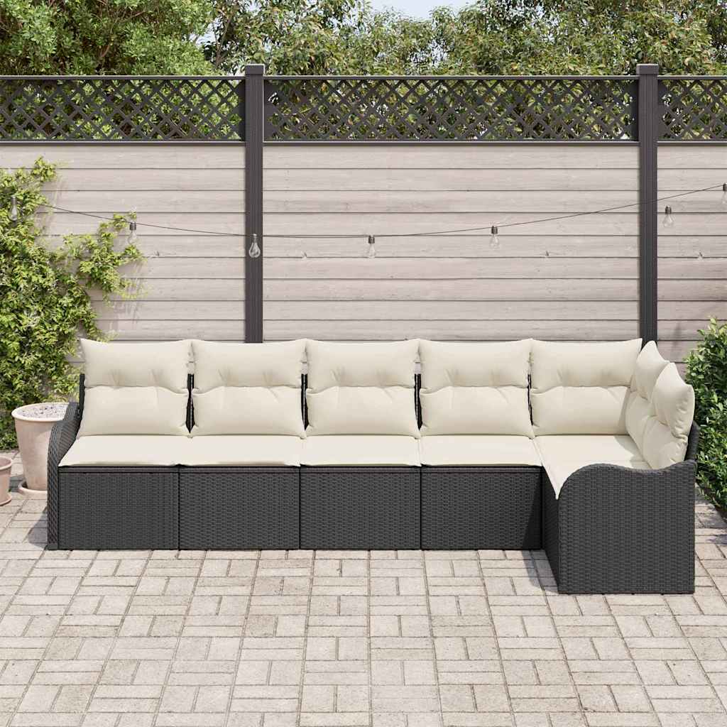 Gartensofa-set 6 stk. Schwarz Poly-Rattan