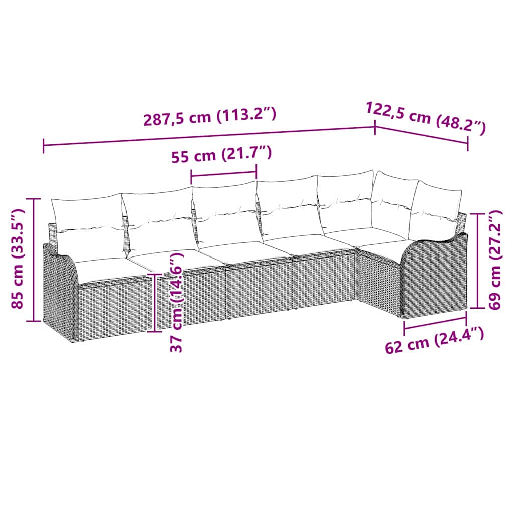 Gartensofa-set 6 stk. Schwarz Poly-Rattan